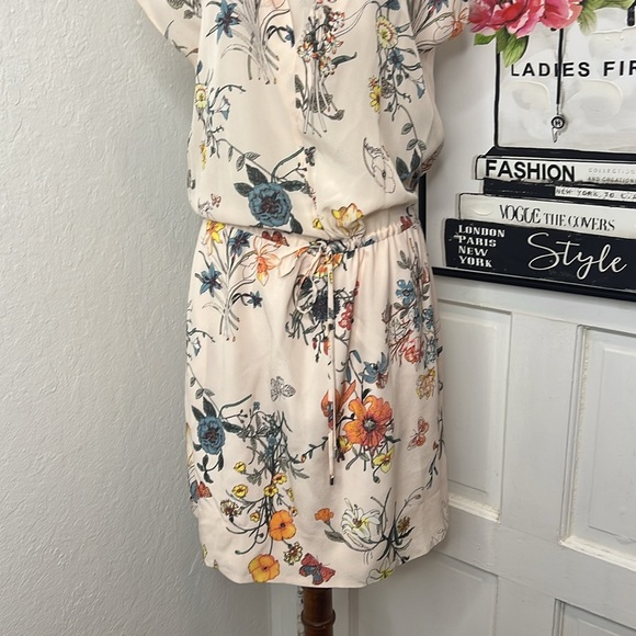 Rebecca Taylor Blush Pink Floral Drawstring Silk Dress Size 6 - Picture 6 of 9